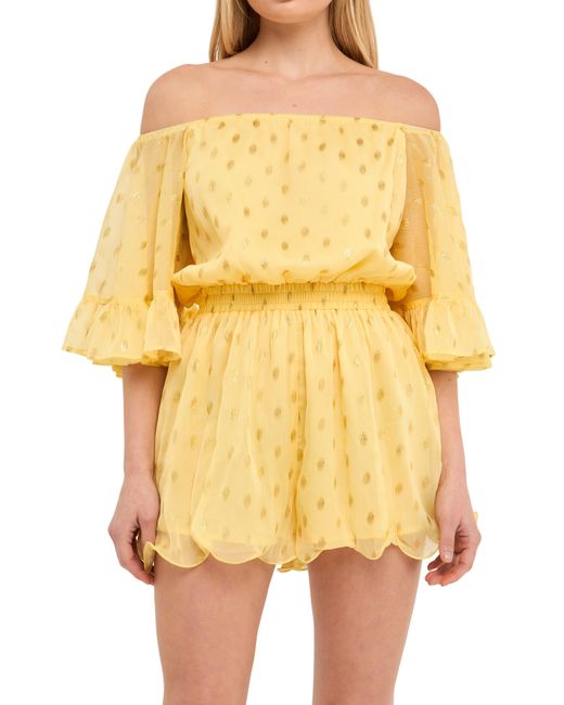 Endless Rose Yellow Off The Shoulder Chiffon Romper