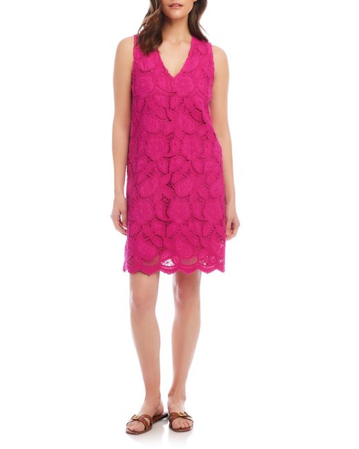 Karen Kane Pink Sleeveless Cotton Blend Lace Shift Dress