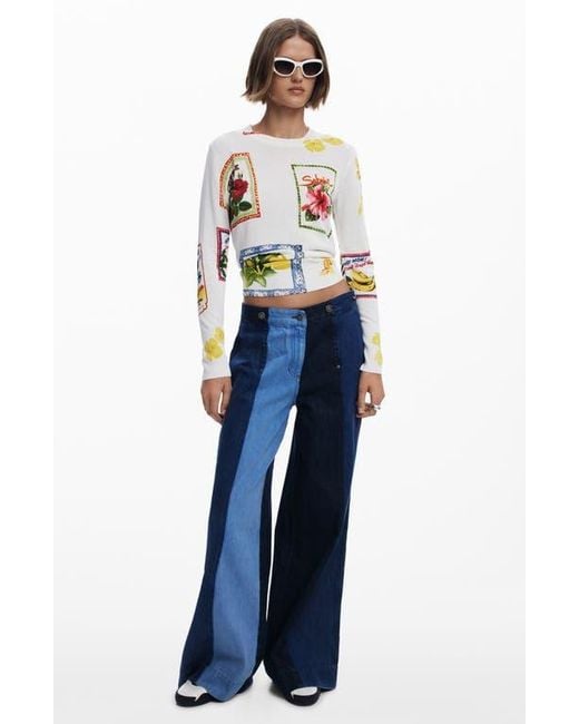 Desigual Blue Floral Crewneck Sweater