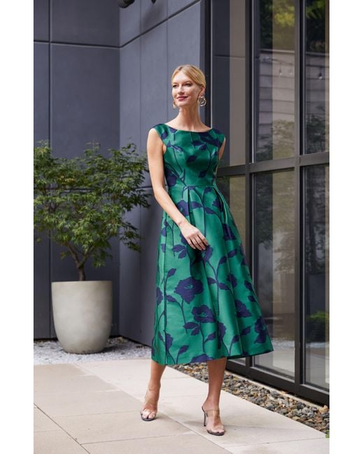Kay Unger Green Jenni Floral Jacquard A-line Dress