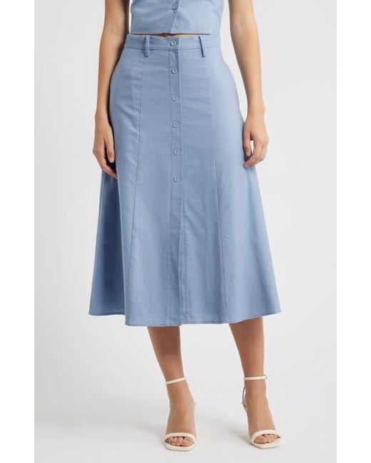 Wayf Blue Cynthia Button-Through Midi Skirt