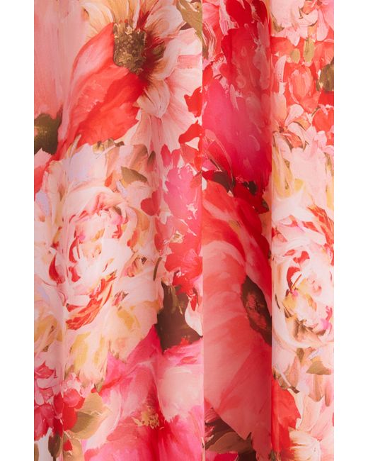 Eliza J Red Floral Halter Neck Chiffon Maxi Dress