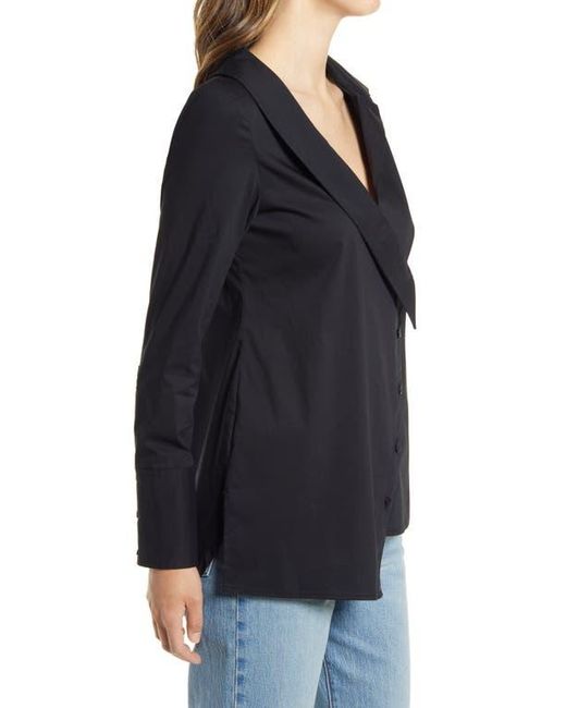 Halogen® Black Asymmetric Button-Up Blouse