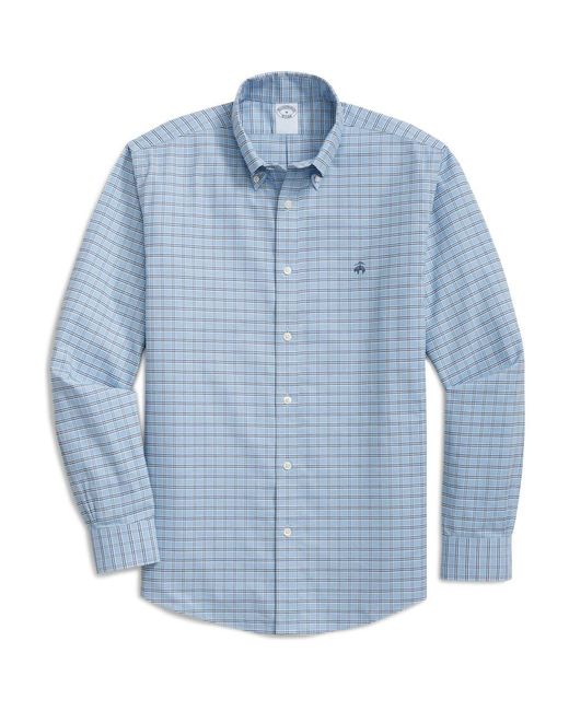 Brooks Brothers Blue Non-Iron Check Cotton Stretch Oxford Button-Down Shirt for men
