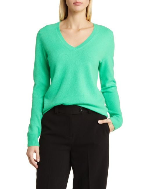 Nordstrom Green Cashmere V-neck Sweater