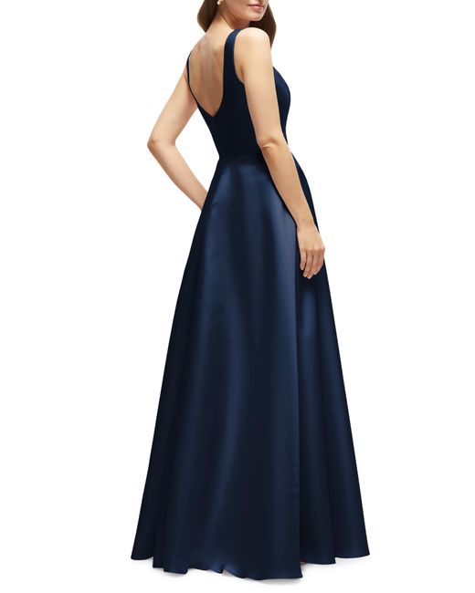Dessy Collection Blue Sleeveless Satin Gown