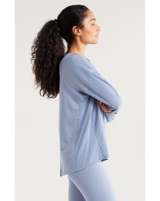Zella Blue Breathe Long Sleeve Split Back T-Shirt