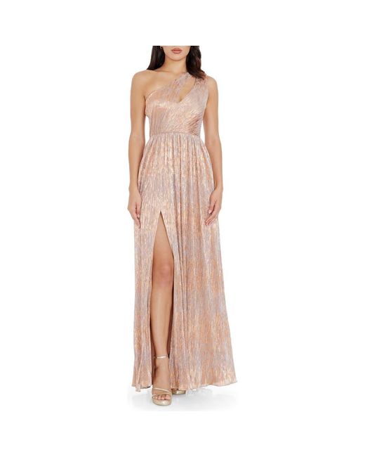 Dress The Population Women's Faith One-Shoulder Gown – Cold Shoulder Flounce & Thigh Slit
