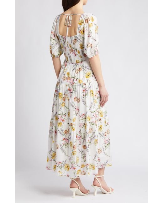 Chelsea28 Natural Floral Tiered Puff Sleeve Maxi Dress