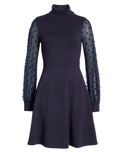 Eliza J Mixed Media Long Sleeve Fit & Flare Dress in Blue Lyst