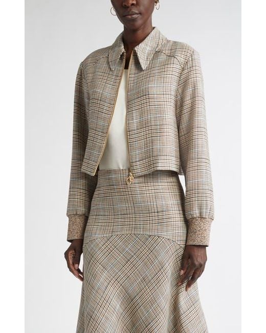 St. John Natural Prince Of Wales Plaid Crop Jacket