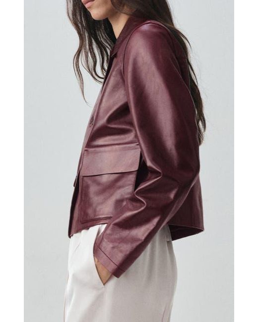 Mango Red Leather Button-Up Jacket