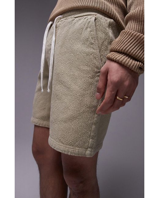 Topman Gray Textured Cotton Drawstring Shorts for men