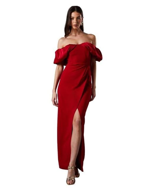 Coast Red Volume Sleeve Corset Column Maxi Dress