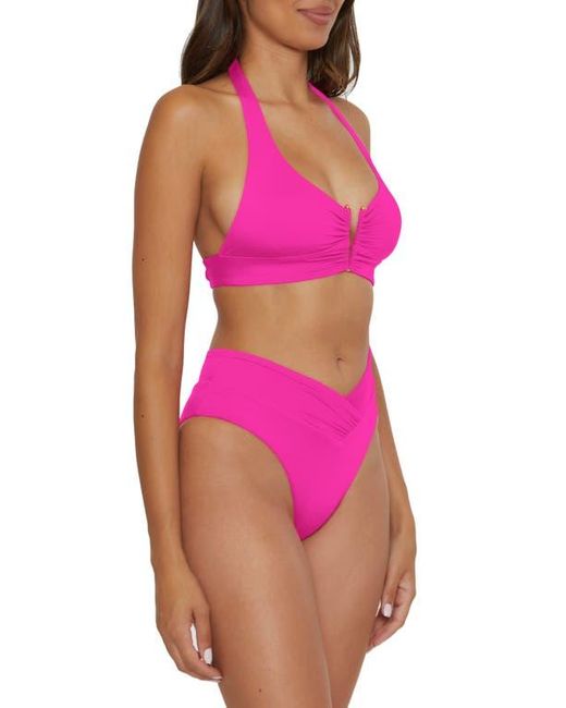 Becca Pink Shirred V-Wire Halter Bikini Top