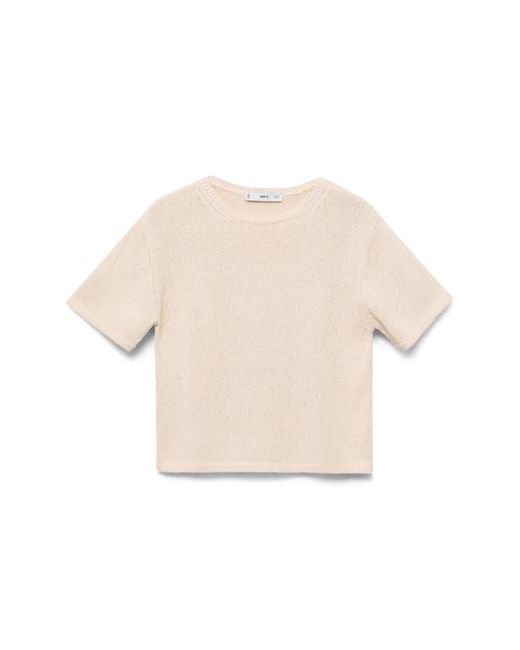 Mango White Madeano Short Sleeve Crewneck Sweater