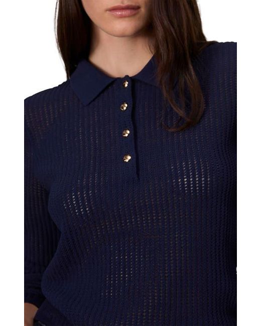 Rag & Bone Blue Viola Open Stitch Polo Sweater