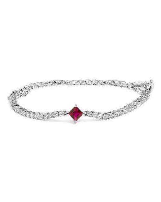 Haus of Brilliance Metallic 925 Sterling Created Ruby And Sapphire Adjustable Tennis Chain Bracelet