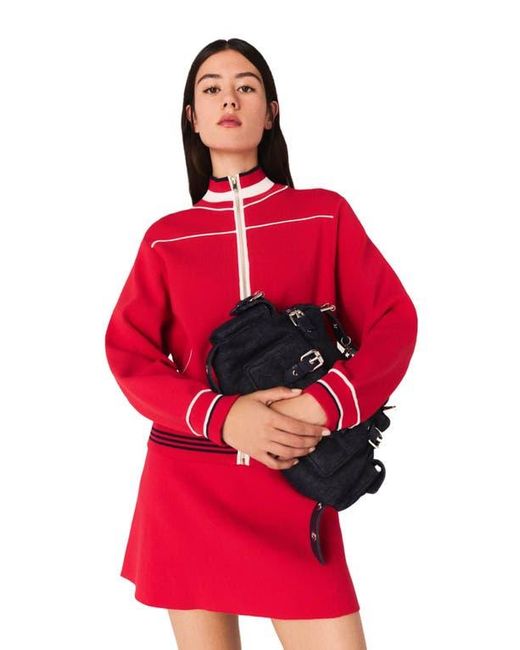Maje Red Zipped Cardigan With Elastic Waist