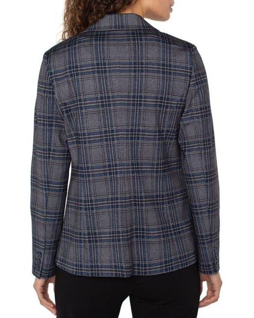 Liverpool Los Angeles Black Fitted One-Button Plaid Blazer