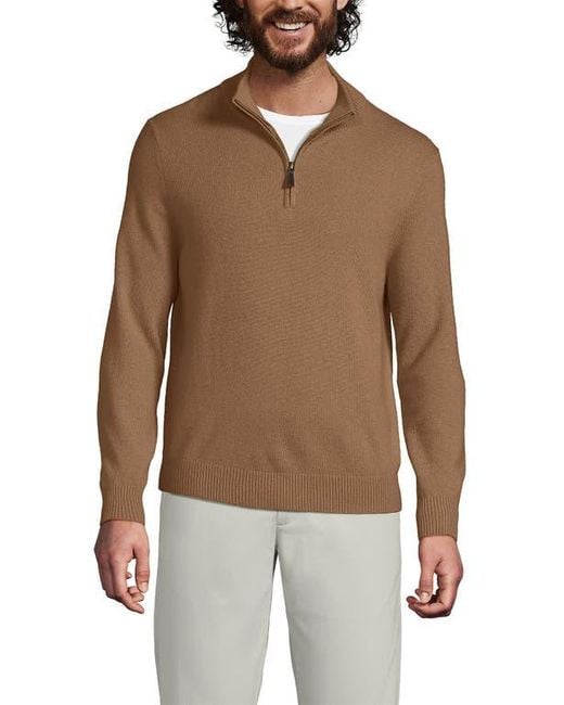 Lands' End Brown Fine Gauge Cashmere Quarter Zip for men