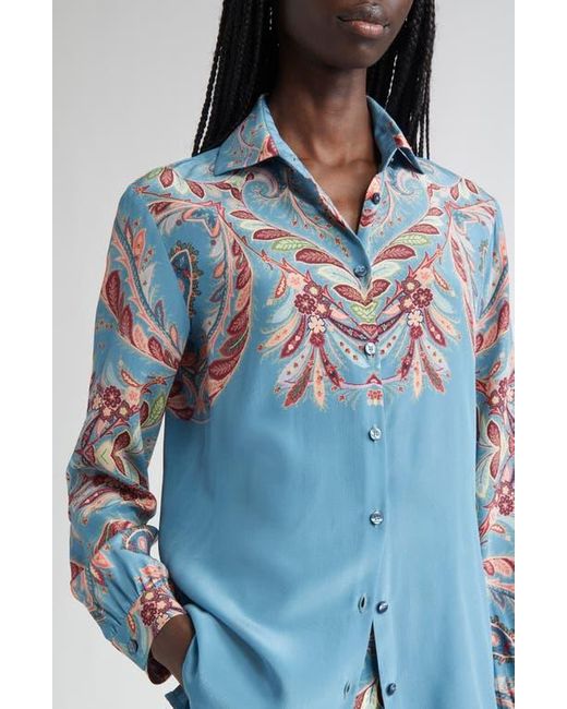 Etro Blue Paisley Silk Button-Up Shirt