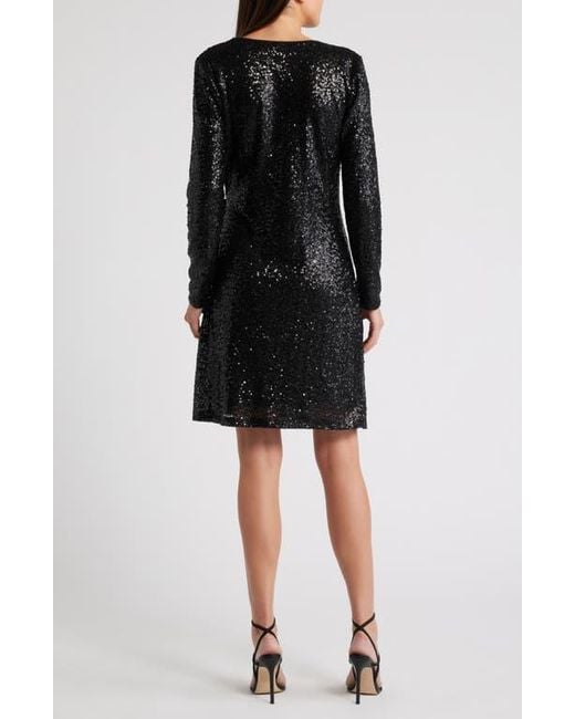 Chelsea28 Black Long Sleeve Sequin Wrap Minidress