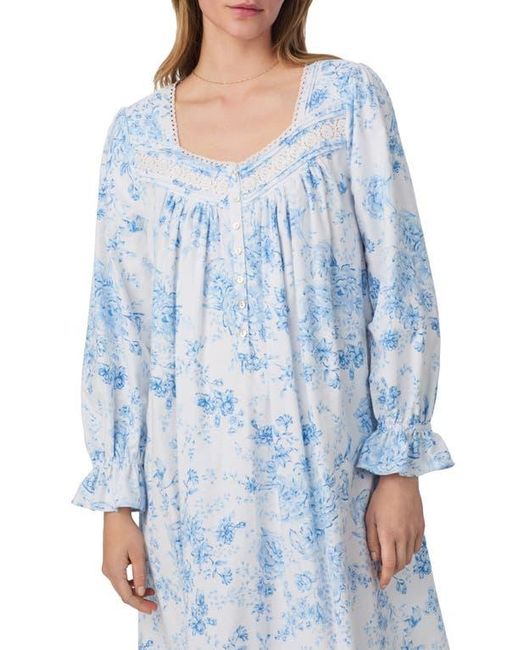 Eileen West Blue Long Sleeve Cotton Flannel Ballet Nightgown