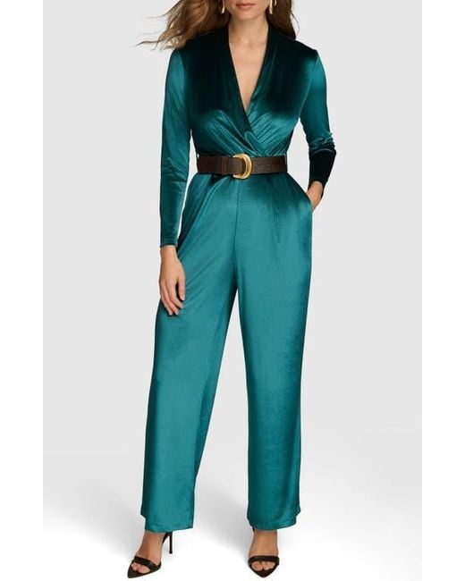 Donna Karan Women's Blue Long Sleeve Velvet Jumpsuit
