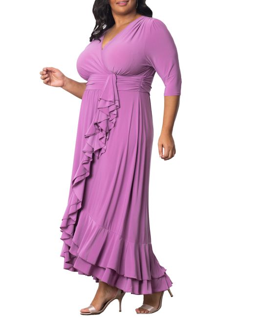 Kiyonna Purple Veronica Ruffled High-low Evening Gown