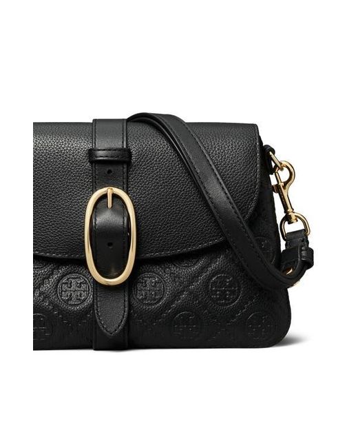 Tory Burch Black Small T Monogram Soft Pebble Leather Shoulder Bag