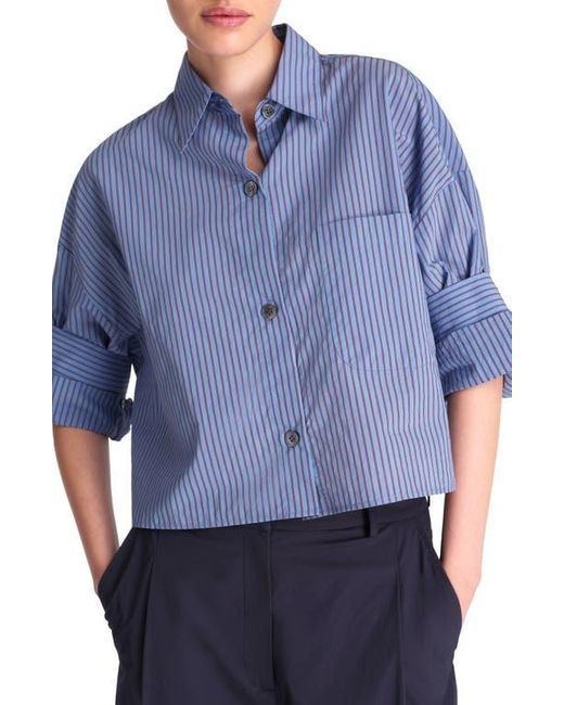 Twp Blue Next Ex Stripe Crop Button-Up Shirt