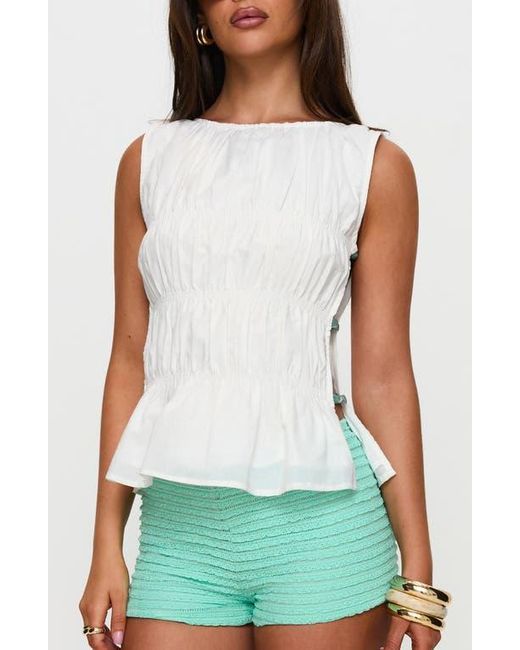 Princess Polly Green Read My Soul Bead Smocked Sleeveless Cotton & Linen Top