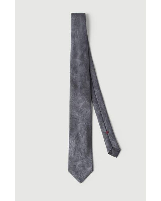 Brunello Cucinelli White Silk Tie With Pattern for men