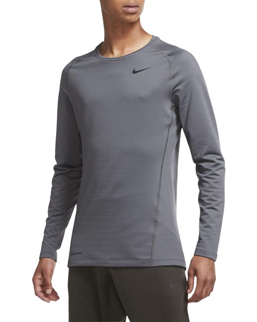 Nike Gray Dri-fit Pro Warm Long Sleeve Running Shirt for men