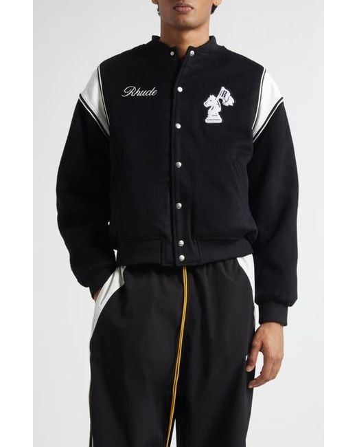 Rhude Black Regista Wool Blend Varsity Jacket for men
