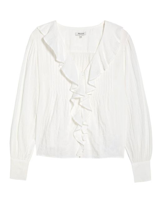 Madewell White Ruffled Pintuck Long Sleeve Top