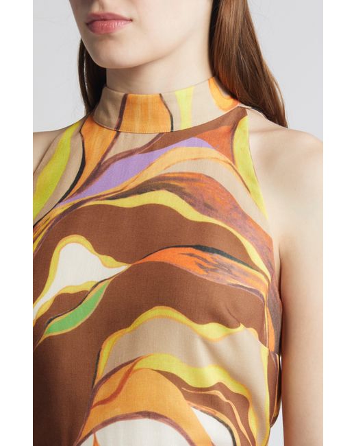Sam Edelman Multicolor Painted Palm Mock Neck Midi Dress