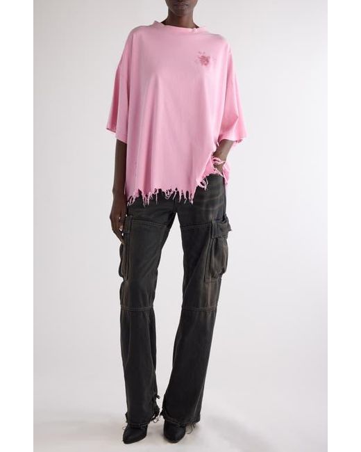 Balenciaga Pink Nail Polish Distressed Crop Logo Graphic T-Shirt