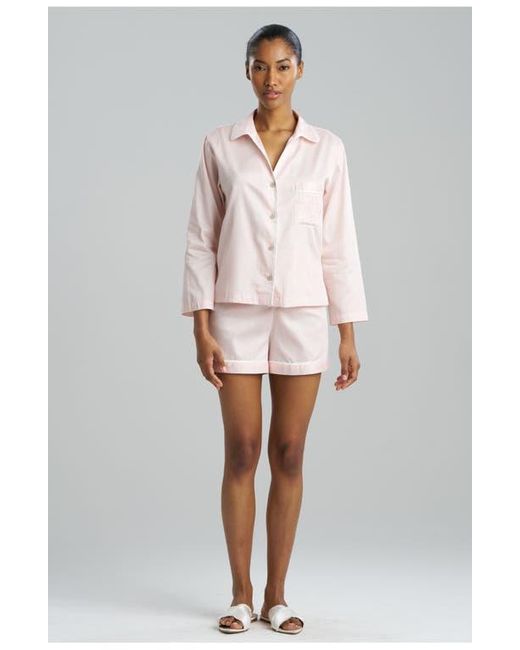 Natori White Cotton Sateen Embroidered Essentials Notch Pj Short Set