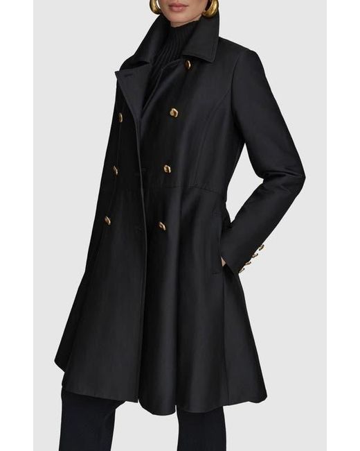 Donna Karan Black Water Resistant Skirted Cotton Blend Trench Coat