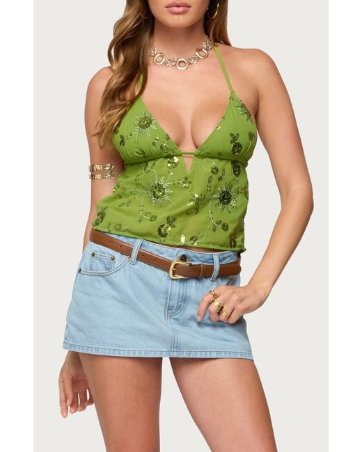 Edikted Green Kiki Sequin Halter Top