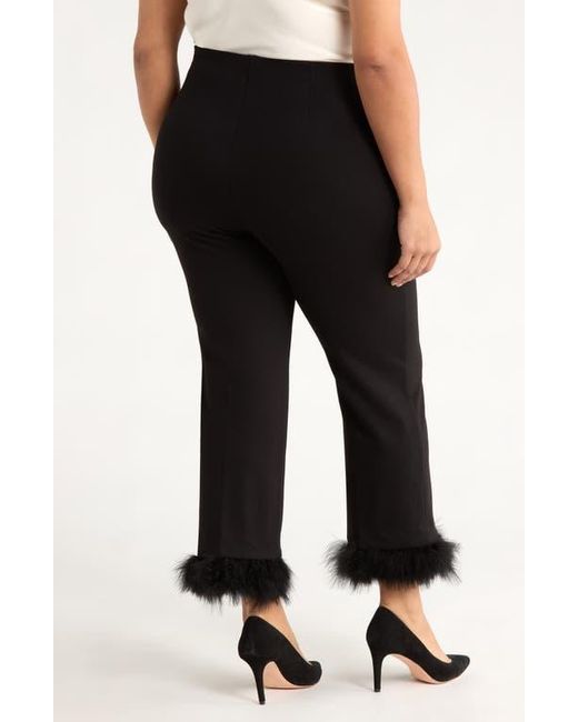 Anne Klein Black Crop Feather Trim Pull-On Pants