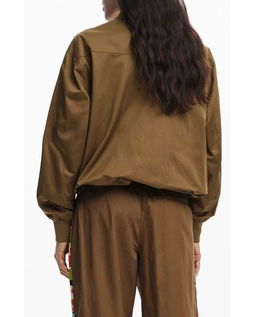 Desigual Brown Contrast Sleeve Stripe Cotton Blend Bomber Jacket