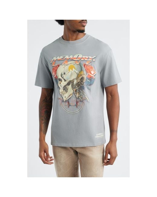Memory Lane Gray Skull Roses Cotton Graphic T-Shirt for men