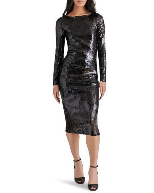 Steve Madden Black Ronan Sequin Long Sleeve Midi Dress