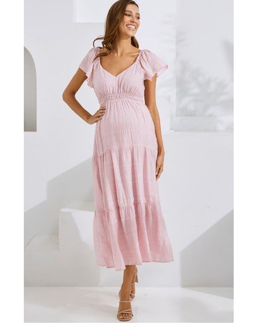 ANGEL MATERNITY Pink Baby Shower Ruffle Sleeve Maternity Dress