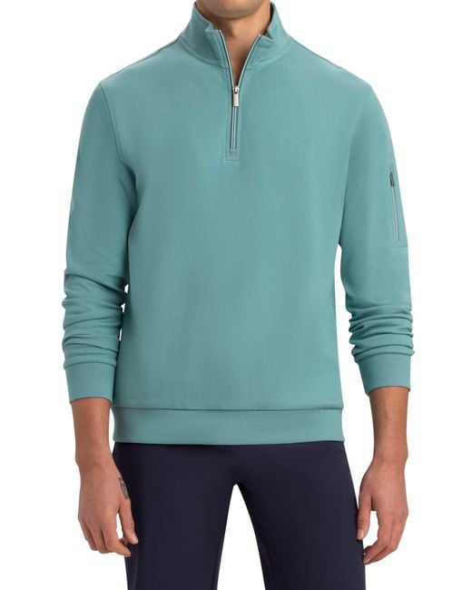 Bugatchi Blue Cotton Blend Quarter Zip Pullover for men