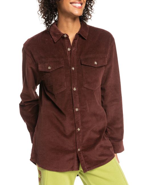 Roxy Red Let It Go Cotton Corduroy Button-up Shirt