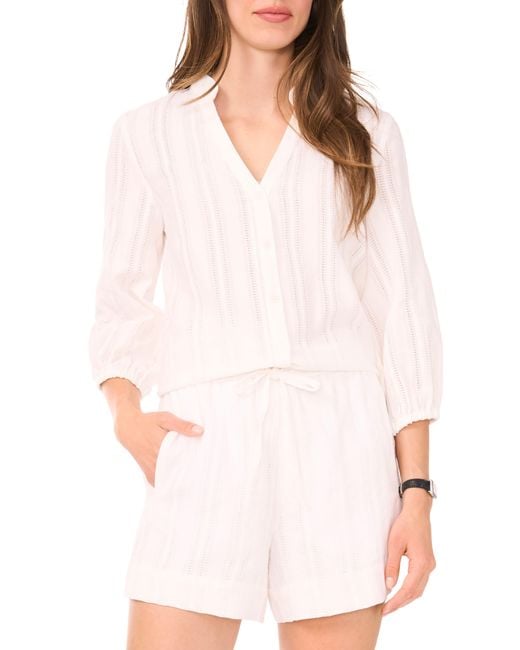Halogen® White Cotton Button-Up Top